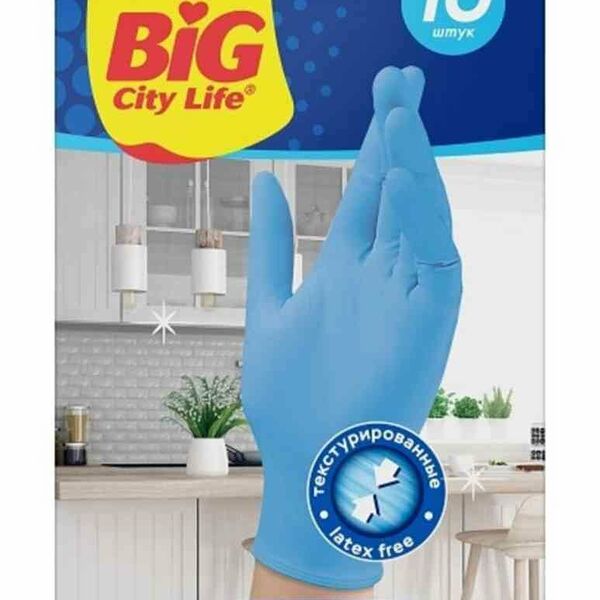 Перчатки нитриловые Big city life Прочные размер M, 10 шт.