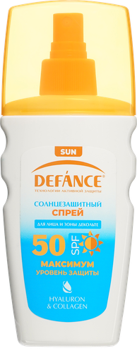 

Солнцезащитный спрей для лица и зоны декольте Defance SPF 50 с гиалуроном и коллагеном 160 мл