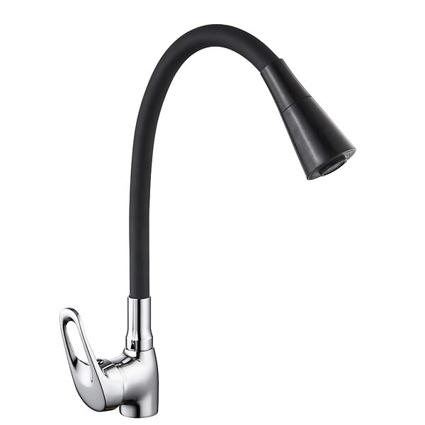 Rain смеситель для кухни веста, гибкий  излив, картридж 35мм, латунь, черный/хром