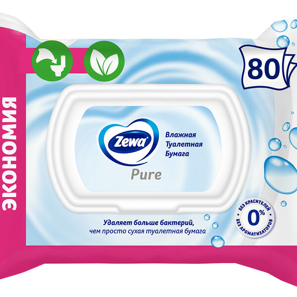 Влажная туалетная бумага Zewa Pure Без аромата, 80 шт.