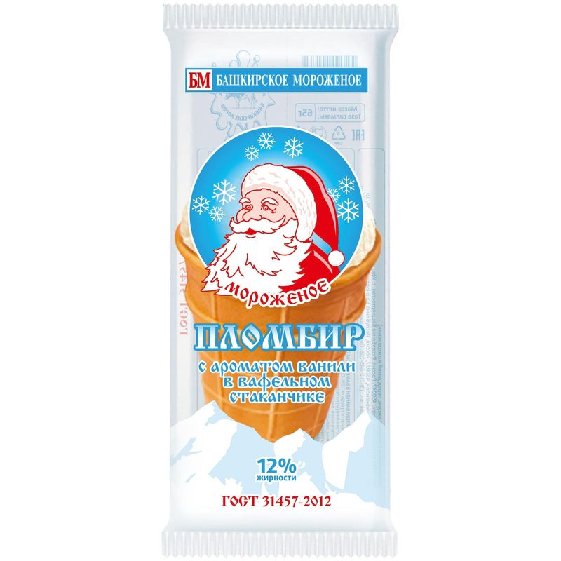 

Мороженое пломбир Башкирское мороженое Из сливок ванильное в стаканчике 12% 65 г