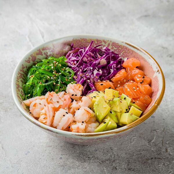 Поке с креветками и лососем
