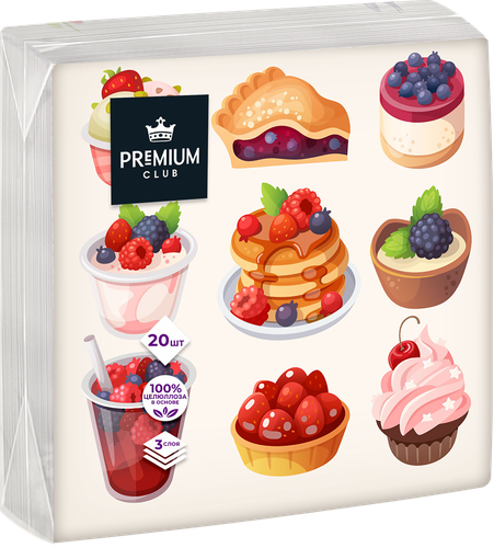

Салфетки бумажные Premium Club Фантазия 3-слоя 33 х 33 см 20 шт.
