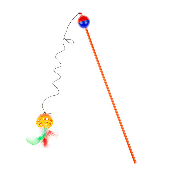 Игрушка для кошек Дразнилка 37 см с погремушкой, бубенчиком и пером