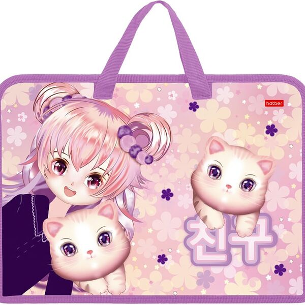 Папка для тетрадей Hatber Аниме с котиком на молнии А4 24.5*34*3.5см