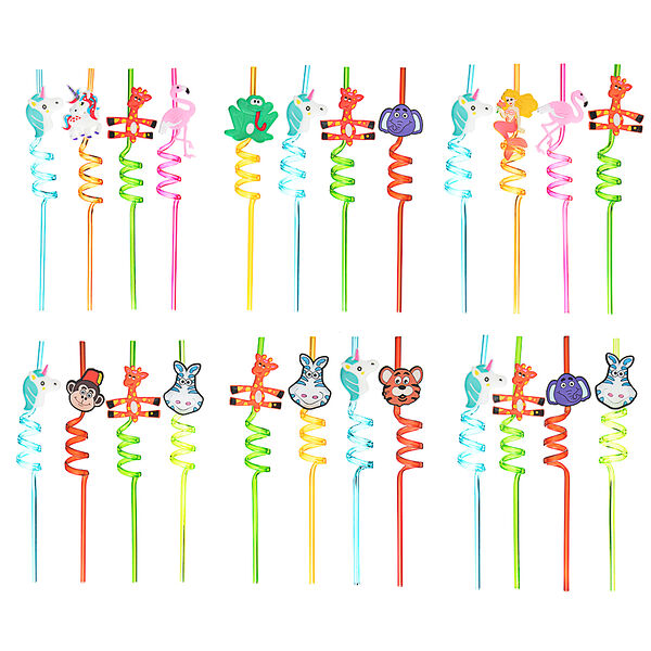 Капитан весельчак трубочки для напитков в виде животных 4шт, пластик, 27см, микс дизайнов в ассортименте