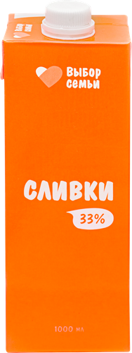 

Сливки ультрапастеризованные Выбор Семьи 33%, без змж, 1000мл