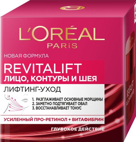

Антивозрастной крем L'Oreal "Ревиталифт" против морщин для лица, контуров и шеи, 50 мл