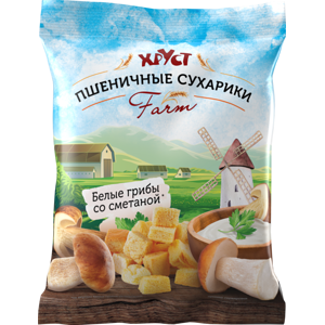 Сухарики пшеничные Хруст farm со вкусом белых грибов со сметаной 60 г