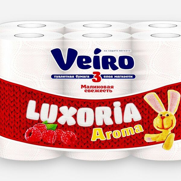 Бумага туалетная Veiro Luxoria с ароматом малины белая 3-слойная 12 рулонов