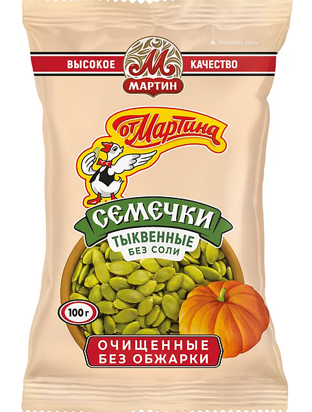 Семечки От Мартина тыквенные очищенные не обжаренные без соли 100 г