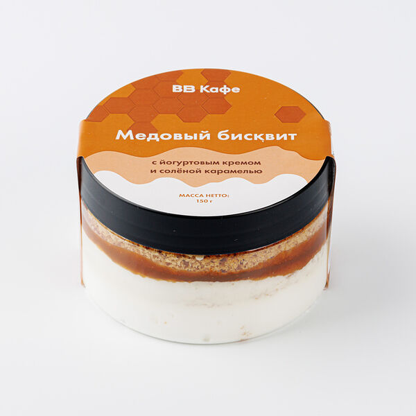 Медовый бисквит ВкусВилл кафе с йогуртовым кремом и соленой карамелью 150 г