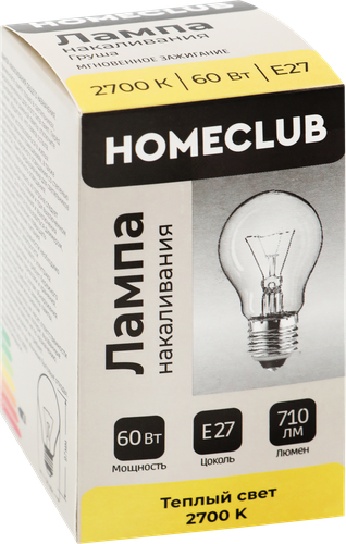 

Лампа накаливания Homeclub груша 60 Вт Е27 теплый свет