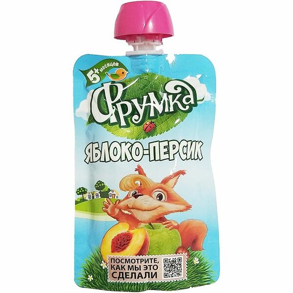 Пюре Фрумка яблоко-персик для детей от 5 мес