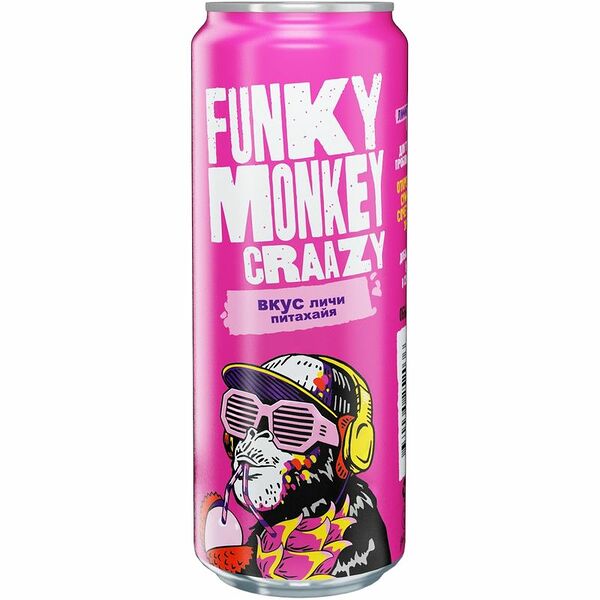 Напиток Funky Monkey Crazy личи-питахайя безалкогольный сильногазированный, 0,45л