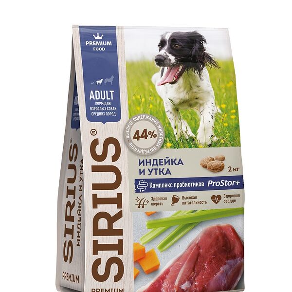 Sirius сухой корм для взрослых собак средних пород Индейка и утка