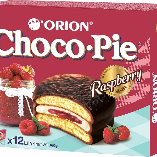 Пирожное Orion Choco Pie Raspberry бисквитное в шоколаде с малиной, 360г