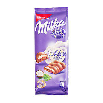 Шоколад молочный Milka Bubbles пористый c кокосовой начинкой