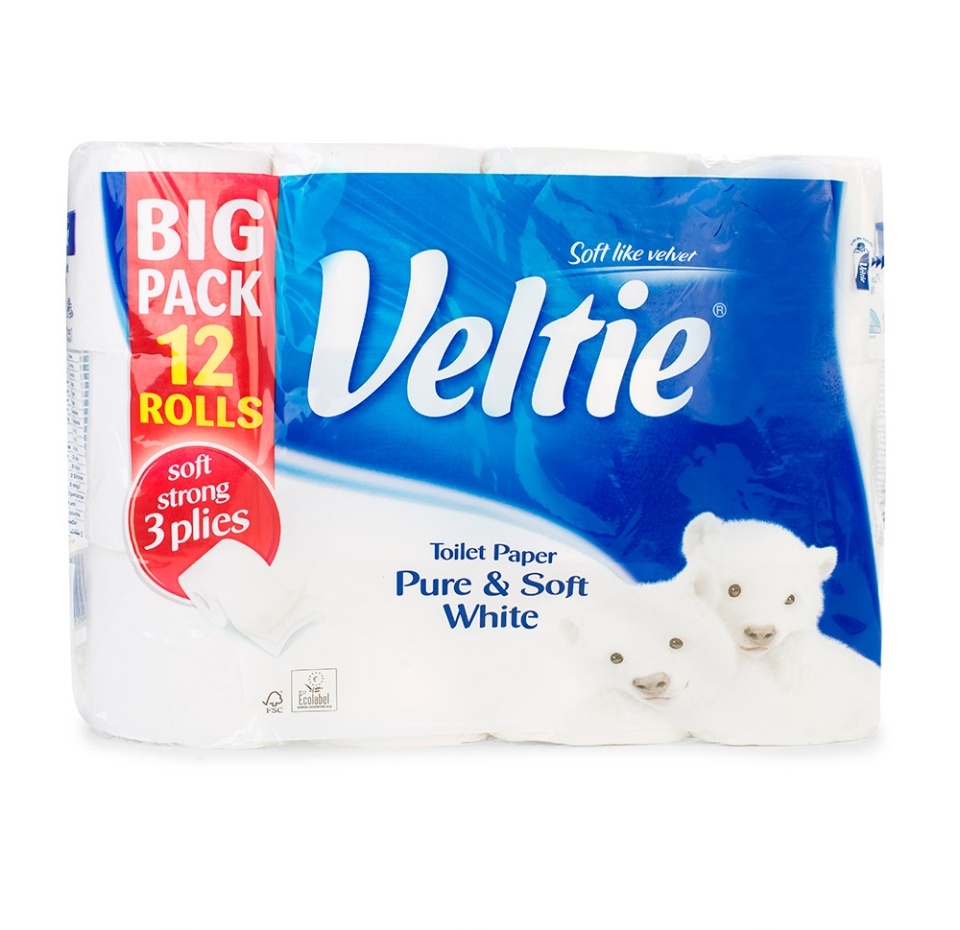 

Туалетная бумага Veltie белая 3 слоя, 12 рулонов