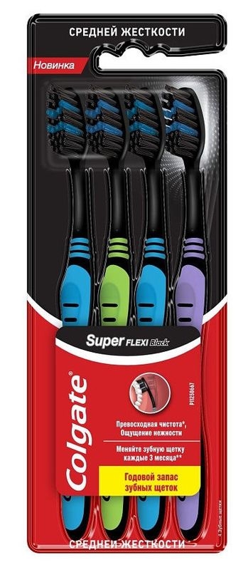 

Зубная щетка Colgate Super Flexi Black Средней Жесткости 4 шт