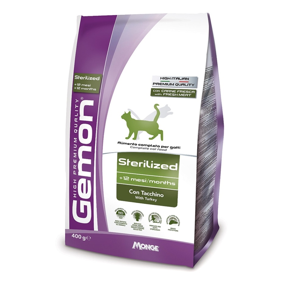 

Корм Gemon Cat Sterilised для стерилизованных кошек с индейкой 400г