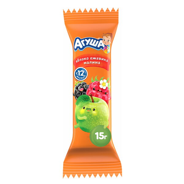 Фруктовый Батончик Агуша Яблоко-Ежевика-Малина, с 12 месяцев, 15г