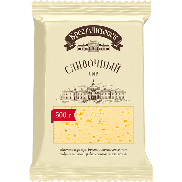 Сыр п/тв Брест-Литовск сливочный 50% фас нарезка-брусок