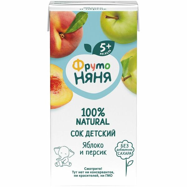 Сок ФрутоНяня яблочно-персиковый без сахара, 200мл