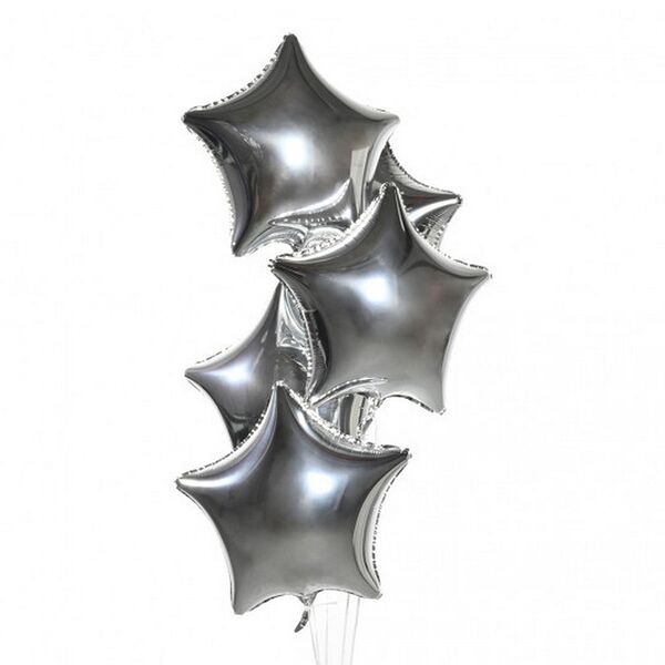 Воздушные шары Звезды (серебро) 5 шт.