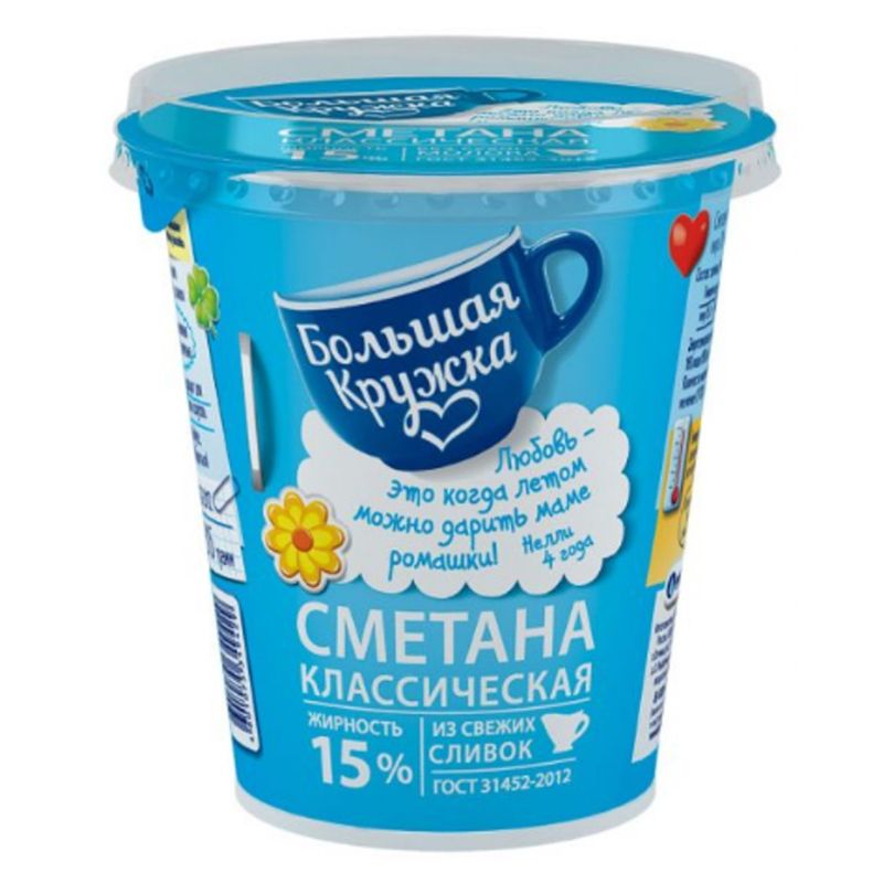 

Сметана Большая Кружка Классическая 15%, без змж, 315г