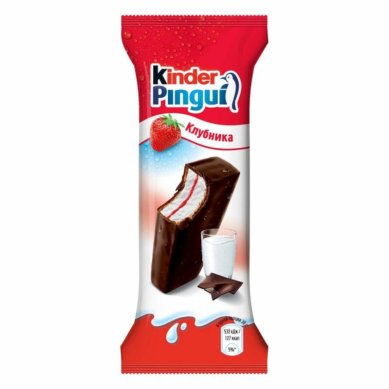 Купить Пирожное Киндер Пингви бисквитное Клубника 23.7%, 30г по низкой ...