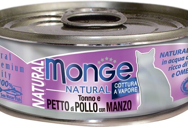 Влажный корм для кошек Monge Cat Natural Тунец с курицей и говядиной 80г