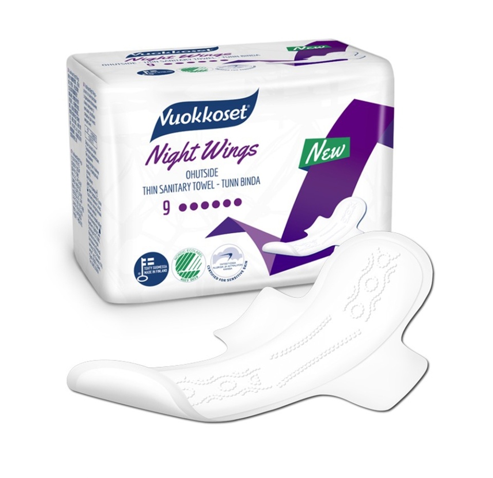 

Прокладки женские Vuokkoset Night Wings с крылышками, 9 шт.