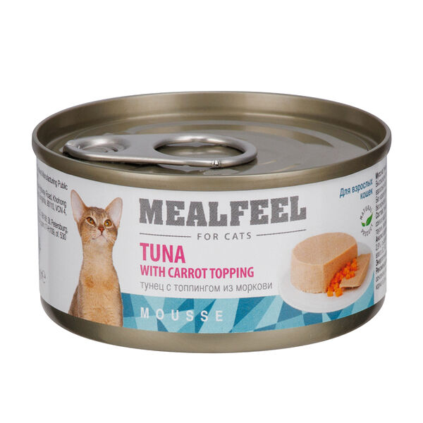 Влажный корм Mealfeel (консервы) для кошек, мусс из тунца с топпингом из моркови, 85 гр.