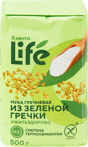 Мука гречневая безглютеновая ЛЕНТА LIFE из непропаренной гречневой крупы, 500г