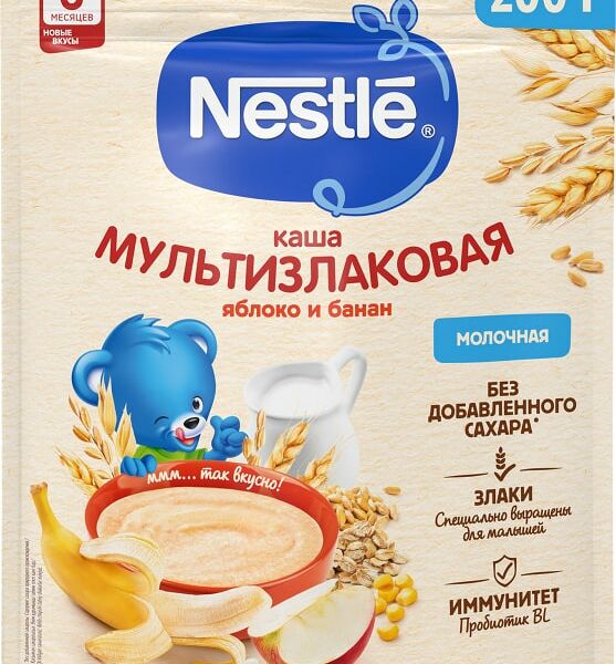 Каша Nestle Молочная мультизлаковая Яблоко-Банан с 6 месяцев 200г