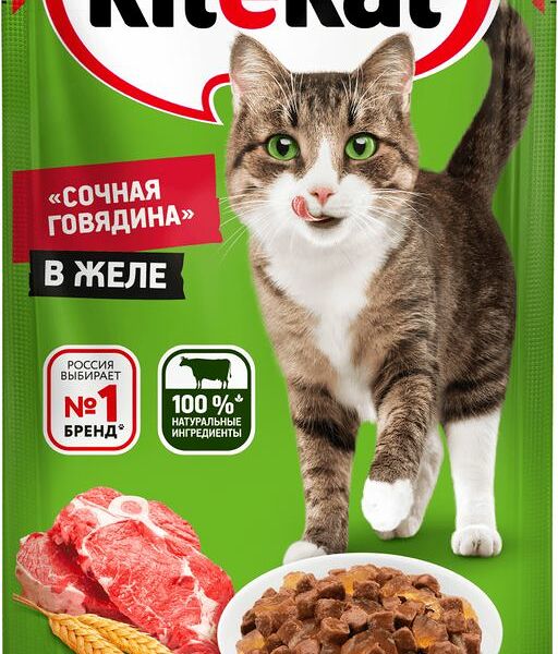 Корм влажный Kitekat с говядиной в желе для взрослых кошек 85г