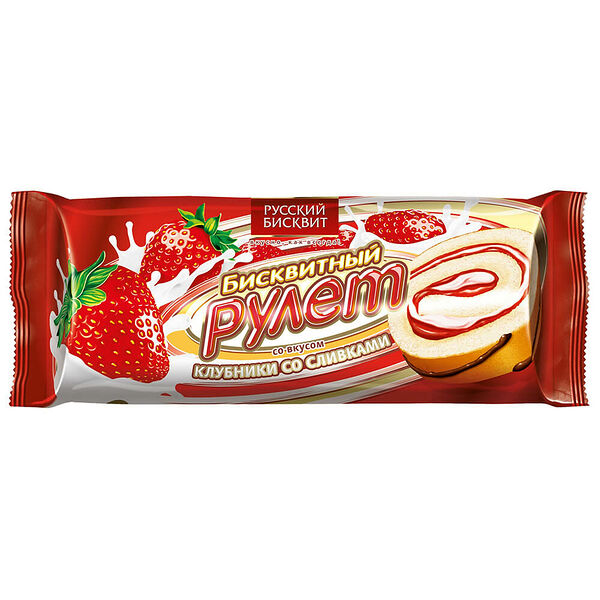 Рулет Русский бисквит 175г клубника со сливками