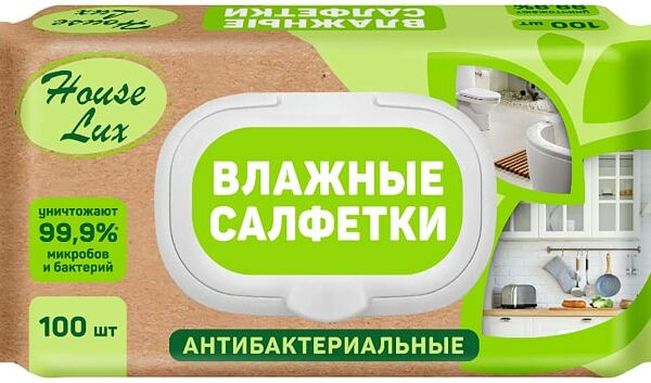Салфетки влажные House Lux Универсальные антибактериальные 100шт