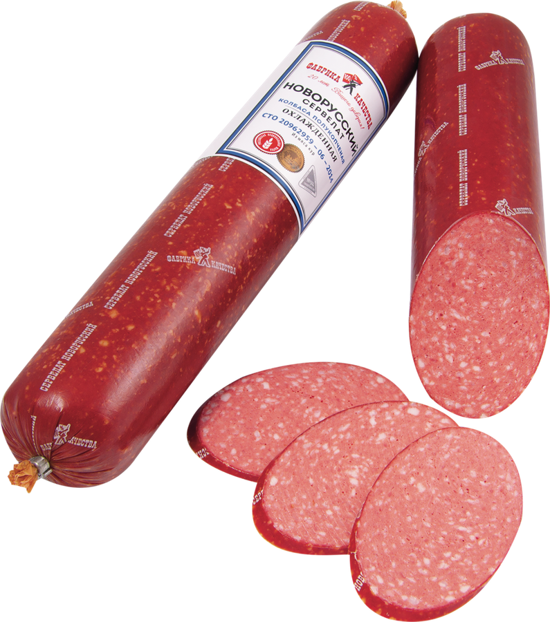 

Колбаса полукопченая из мяса кур Фабрика Качества Сервелат Новорусский 500 г