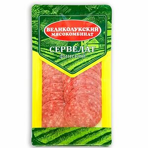 Колбаса варёно-копчёная Великолукский мясокомбинат сервелат Финский нарезка