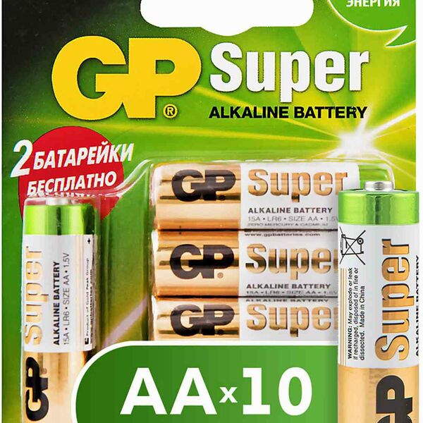 Батарейки алкалиновые GP Super AA/R6/LR6, 8+2 шт.