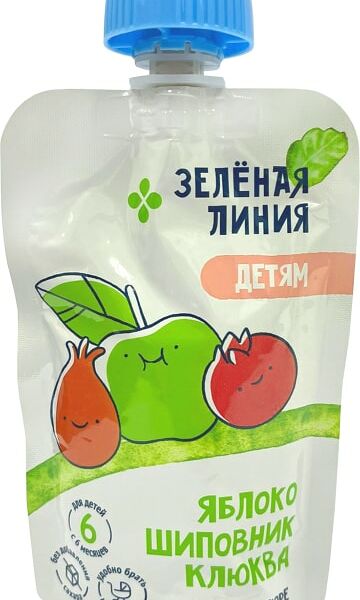 Пюре Зеленая Линия Яблоко шиповник клюква гомогенизированное с 6 месяцев 90г
