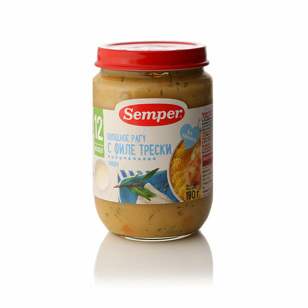 Пюре овощное рагу с филе трески с 12 месяцев ТМ Semper (Сэмпер)