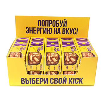 Упаковка батончиков Kick Your Energy арахисовых в карамельном шоколаде, 10 шт. х 45 г