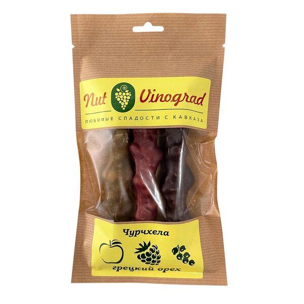 Чурчхела с грецким орехом ассорти: яблочная, малиновая, из чёрной смородины, Nut Vinograd