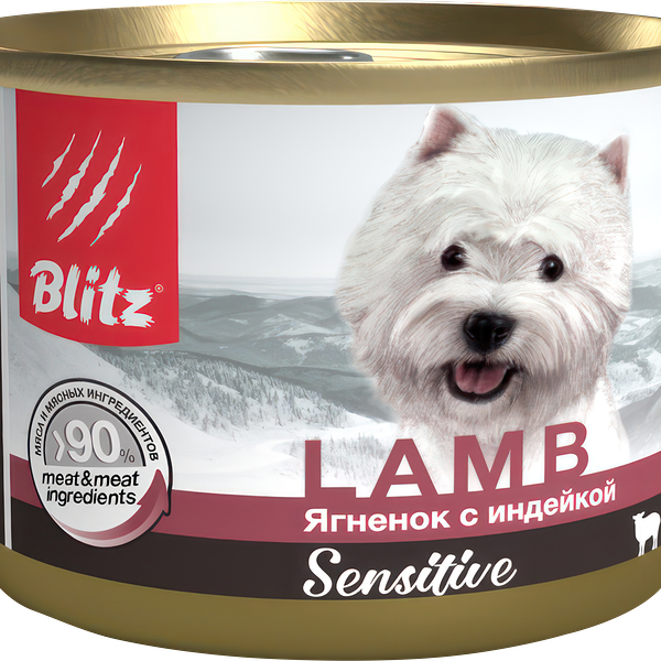 Корм консервированный для собак BLITZ Sensitive Паштет Ягненок с индейкой