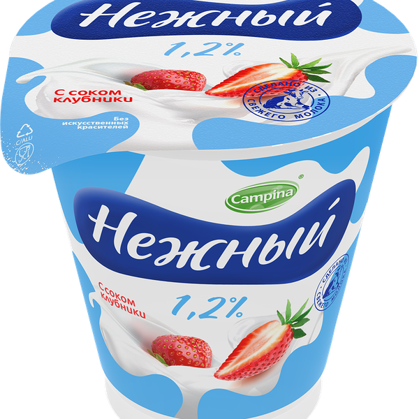 Продукт йогуртный пастеризованный Нежный с соком клубники 1,2%, бзмж, 320г