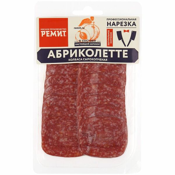 Колбаса сырокопчёная куриная Абриколетте Ремит, нарезка