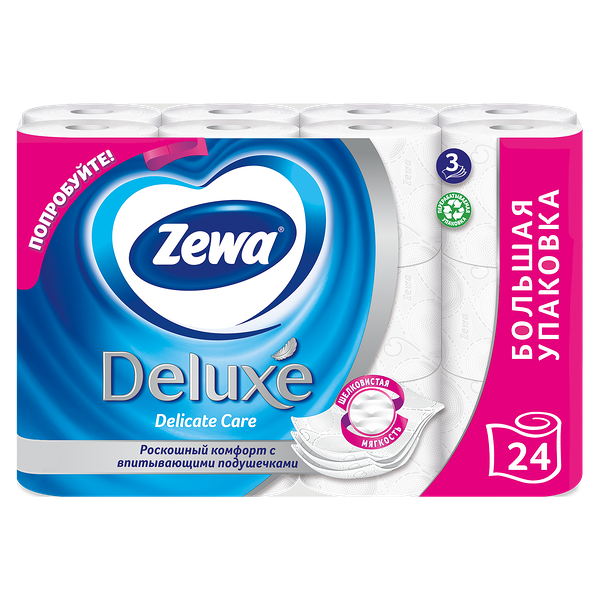 Бумага туалетная Zewa Deluxe Белая 3сл24рул